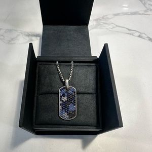 David Yurman Dog Tag with Pavé Black Diamonds and Sapphires (Chevron Case)